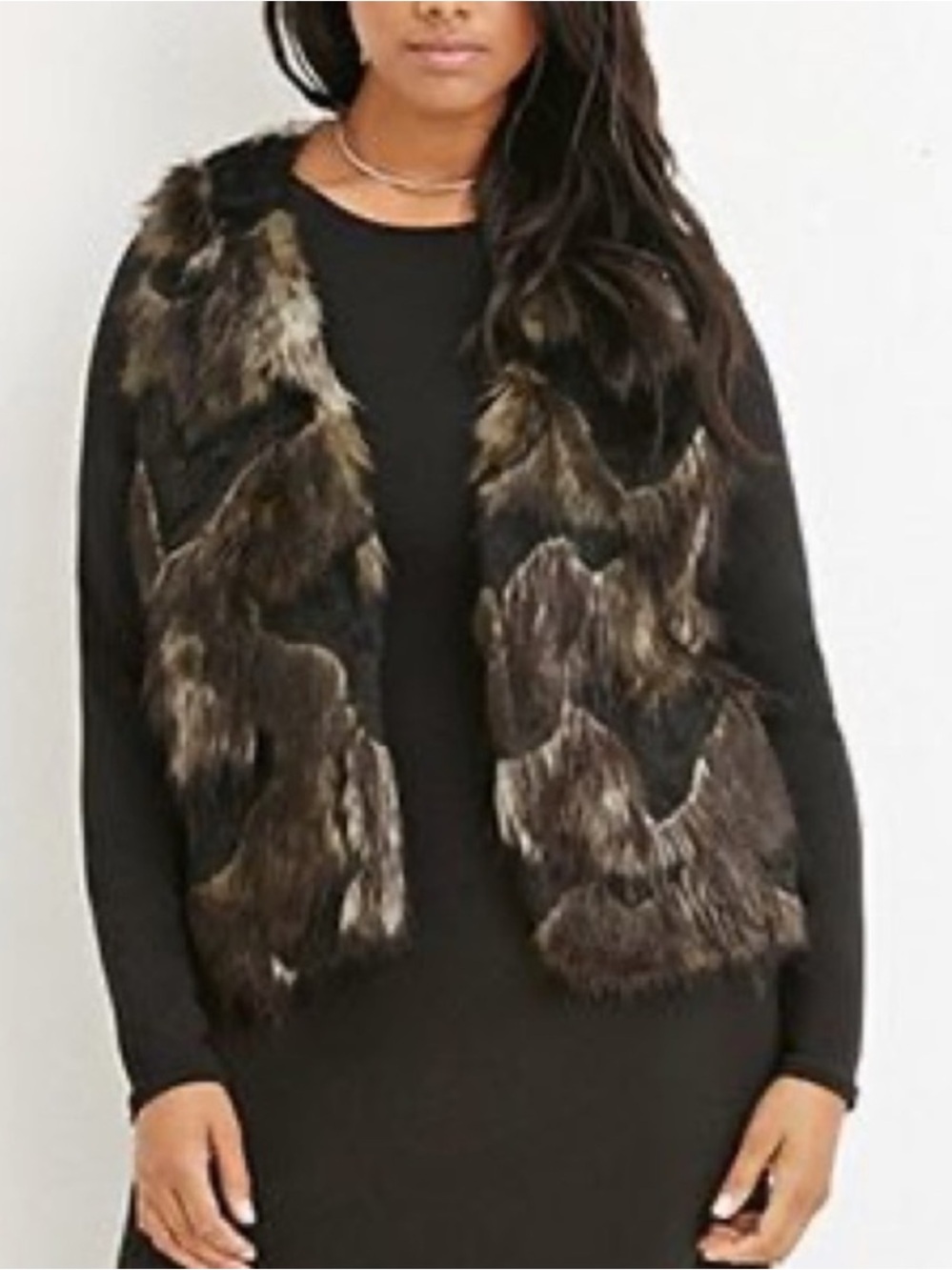 Forever 21 Plus Faux Fur Vest in Black Multi